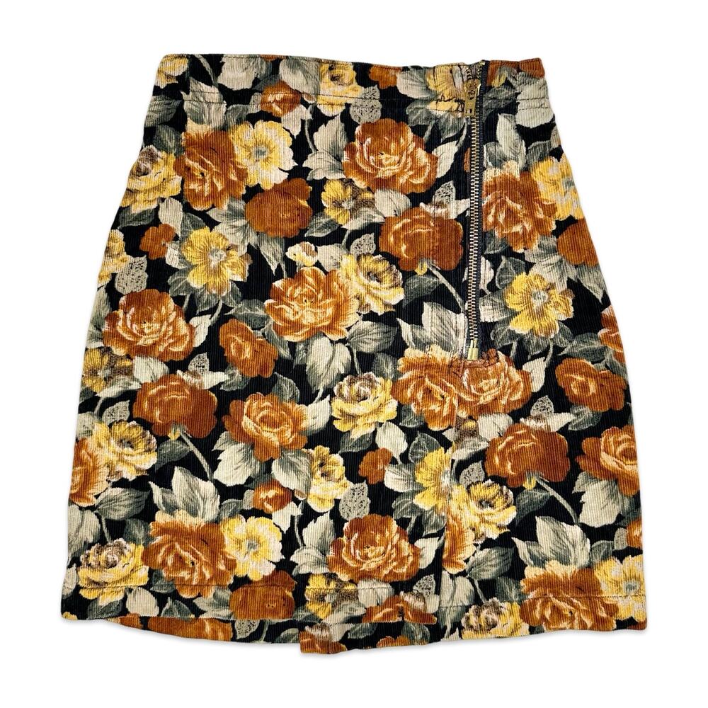 VTG Guess by Georges Marciano Earthy Floral Corduroy Tapestry Pencil Mini Skirt